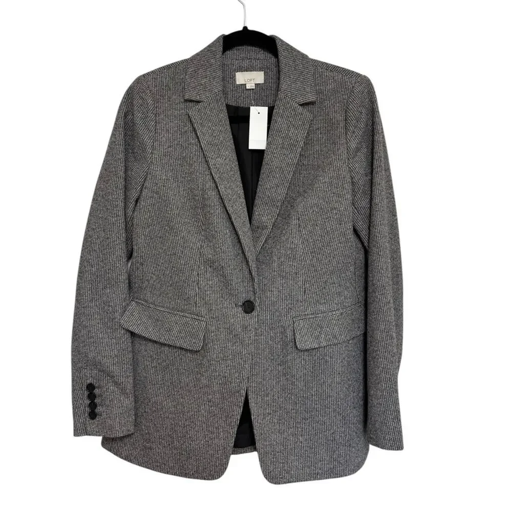NWT Loft Gray Houndstooth Long Line Blazer - Size 4